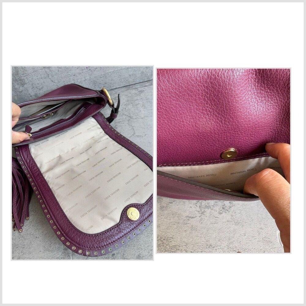 Michael Kors Brooklyn Medium Saddle Crossbody Leather Maroon/Burgandy - Picture 8 of 9